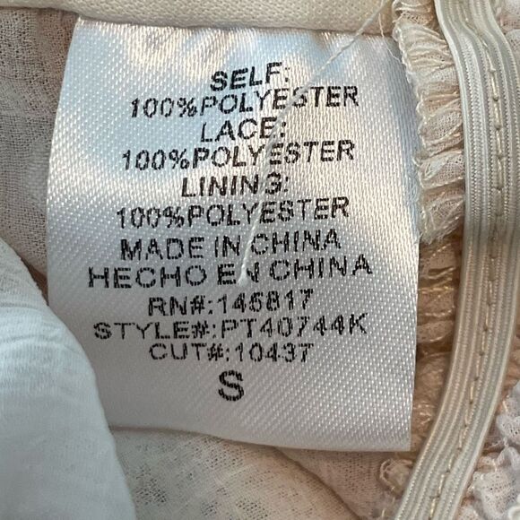 Privy Cropped Lace Blouse Cream Sheer Swiss Dots V-Neck Smocked Long Sleeve S - Picture 7 of 8